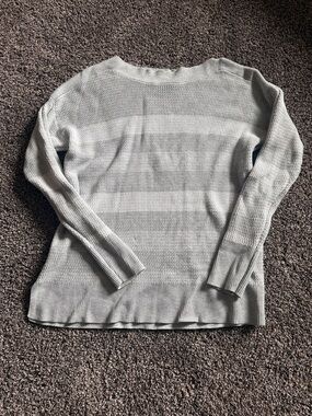 Staccato Light Gray Striped Open Knit Crewneck Sweater